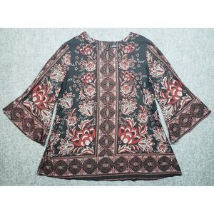 ND New Directions Blouse Womens XL Black Redivo Floral Round Neck 3/4 Sleeve New